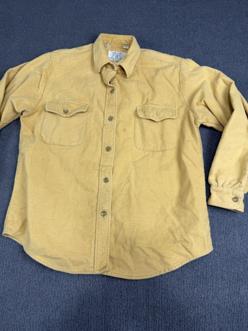 Orvis Mens Light Brown Button-Up Shirt Chest Pockets M